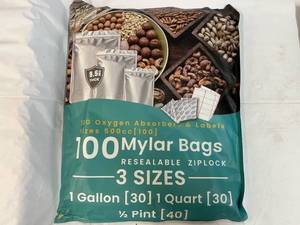 100 Mylar Bags(3 sizes), Oxygen Absorbers & Labels