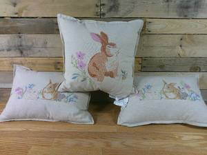 lot 1 image: Set of 3 Bunny Easter Print with Blanket Stitch Toss Pillow & Lumbar Pillows-by Thresholds