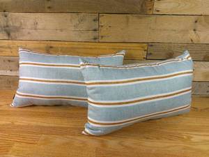 lot 29 image: Set of 2 Little Arrow Design Co Cadence Stripes dusty blue Oblong Throw Pillow - Society6