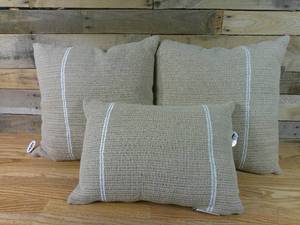 lot 2 image: Set of 3 Oversized Embroidered Striped Lumbar(1) & Throw(2) Pillows-Brown - Threshold designed with Studio McGee