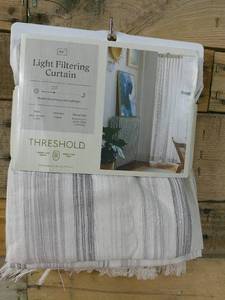 lot 50 image: 1pc 50x84 Light Filtering Striped Curtain Panel Gray - Threshold