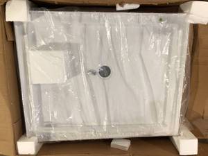 Swan 34 in. x 42 in. Solid Surface Single Threshold Center Drain Shower Pan in White  Customer Returns See Pictures