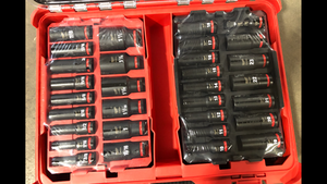 Milwaukee SHOCKWAVE Impact-Duty 12 in. Drive Metric and SAE Deep Well Impact PACKOUT Socket Set (31-Piece)    Customer Returns See Pictures
