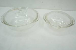 lot 215 image: 2 Glass Round Baking Dishes with covers