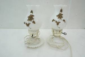 lot 217 image: 2 Electrical Table Lamps White with Bronze Flowers