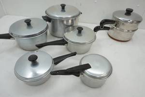 lot 229 image: Mirro Aluminum Set Pot Set and Revere Stainless Steel Double Broiler