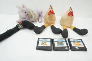 lot 103 image: Atari Games, 2 stuffed Roosters, unicorn pony, sock puppy