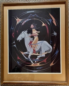 lot 32 image: OSCAR HOWE Print - Fleeing a Massacre - 1969
