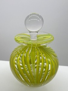 lot 67 image: Art Glass Chartreuse Swirl Perfume Bottle - Signed