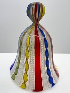 lot 68 image: Vintage MURANO Zanfirico Latticino Art Glass Bell - Original Italy Sticker