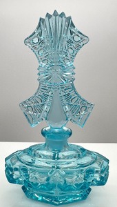 lot 82 image: Vintage Aqua CZECH Glass Perfume Bottle