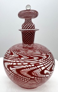 lot 79 image: Handblown Art Glass Red Swirl Perfume Bottle