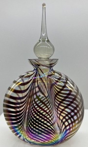 lot 80 image: Iridescent Art Glass Swirl Perfume Bottle with Stopper