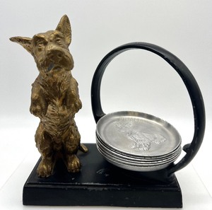 lot 58 image: Vintage Antique Scottie Westie Dog Figure Coaster Holder