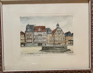 lot 86 image: Vintage Trio of Framed German Prints - Signed - QTY 3
