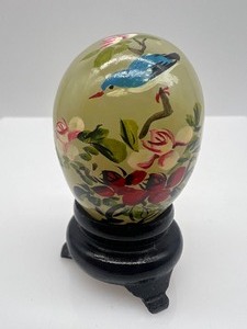 lot 92 image: Vintage Hand Painted Jade Eggs with Stand - QTY of 6