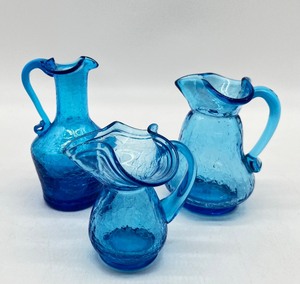 lot 118 image: Vintage Crackle Glass Creamers  Cruets - QTY 3