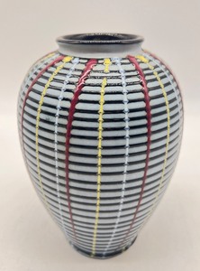 lot 131 image: Vintage Mid Century Striped Vase - Leaf Mark - Japan