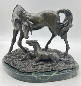 lot 9 image: Mare and Foal Bronze Sculpture - Unsigned