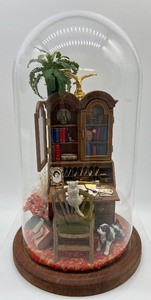 lot 154 image: Vintage Domed Miniature Vignette - Work Desk with Cat and Dog