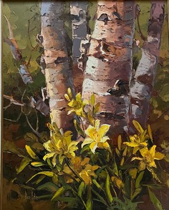 lot 1 image: ROSE EDIN Floral Forest Oil Painting Original