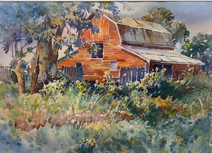 lot 183 image: ROSE EDIN Watercolor Painting Original - Country Barn