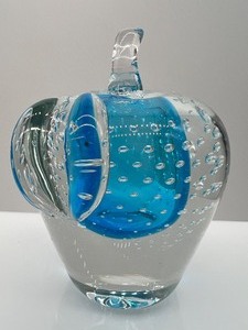 lot 205 image: Art Glass Blue Apple with Controlled Bubbles