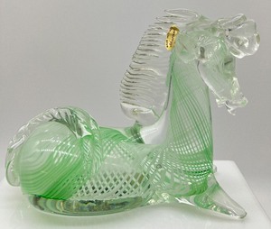 lot 208 image: Murano Art Glass Horse with Latticino and Original Tag - ITALY