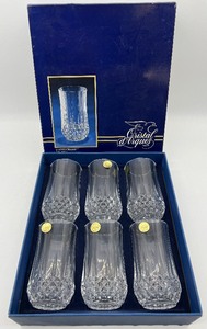 lot 222 image: Vintage CRISTAL DARGUES Boxed Set of 6 Glasses - NOS Longchamp