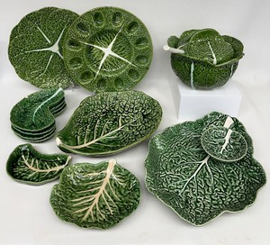 lot 225 image: BORDALO PINHEIRO Cabbage Leaf Dishes