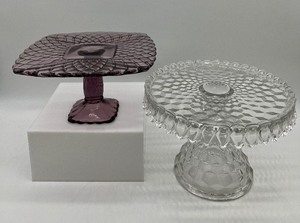 lot 235 image: Vintage LE SMITH Trellis Lavender and FOSTORIA American Cake Plates