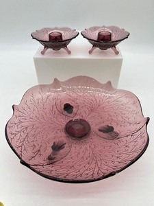 lot 234 image: Vintage Wisteria Amethyst Footed Plate and Candle Holders