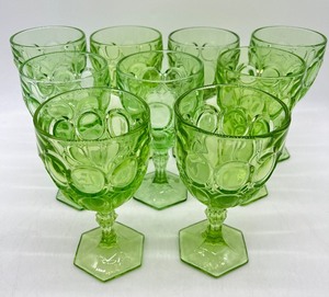 lot 239 image: FOSTORIA Green Moonstone Glasses - QTY 11