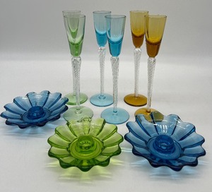 lot 249 image: Vintage Spiral Bohemian Cordial Aperitif Glass and FOSTORIA Celestial Glass Candle Holders