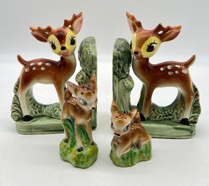 lot 248 image: Vintage Ceramic Fawn Deer Bookends, Salt and Pepper Shakers - Japan