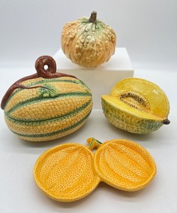 lot 262 image: Assorted Fall Dishes and Decor including DURR LTD Covered Melon Dish - Italy