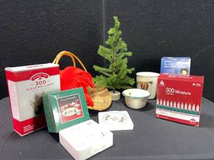 lot 1575 image: VARIOUS CHRISTMAS ITEMS, STRING LIGHTS, TEA SET WITH OTHER ITEMS