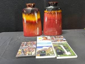 lot 1583 image: TWO 14 CERAMIC VASES AND DVDSCDS