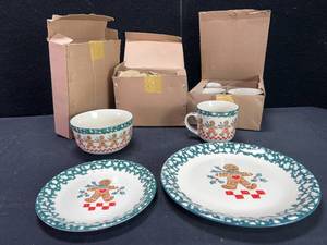 lot 1663 image: STONEWARE GINGERBREAD DINNER SET 4 PIECE SET