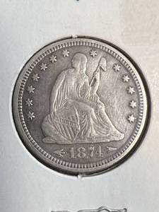 1874 WARROWS US SEATED QUARTER