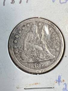 1877 US SEATED LIBERTY QUARTER VG