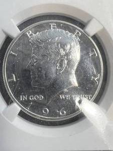 1964 US PROOF KENNEDY HALF DOLLAR ACCENT HAIR NGC PF63