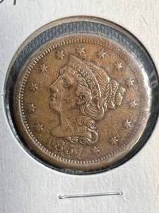 1851 US BRAIDED HAIR LARGE CENT XF