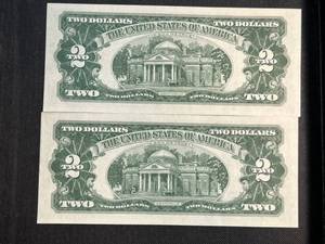 2 CONSECUTIVE SERIAL NUMBERS 1963 RED SEAL $2 BILLS
