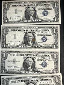 6 US 1957-B $1 BLUE SEAL SILVER CERTIFICATES 2 CONSEC SERIAL NUMBERS UNC