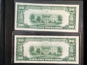 2 CONSECUTIVE SERIAL NUMBERS US $20 GOLD NOTES