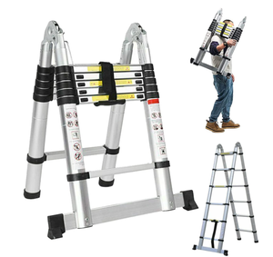 lot 65 image: 12.5FT Telescopic Folding Ladder Extension Aluminum 1.9m1.9m A-Frame