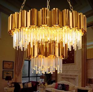 lot 25 image: WABON Modern Crystal Chandeliers, Gold Round Chandelier Light Fixture