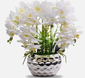 lot 287 image: Fleanil Faux Orchid Artificial Flowers with Silver Ceramic Vase