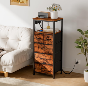 lot 322 image: Furnulem Tall LED Dresser with Charging Station